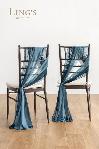 Ling's moment Wedding Chair Sashes Cover Aisle Decorations Draping Fabric Wrinkle-Free with Tie 16 Pcs Dusty Blue & Navy for Party Ceremony Reception Floral Arrangement Banquet Outdoor Decor