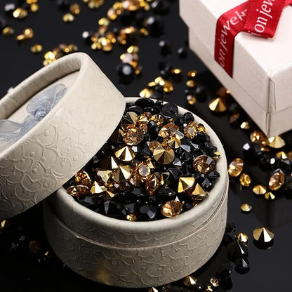 10000 Clear Wedding Table Scatter Confetti Crystals Acrylic Diamonds Rhinestones for Table Centerpiece Decorations Wedding Bridal Shower Decorations Vase Beads (Gold, Black,3 mm, 4 mm, 6 mm)