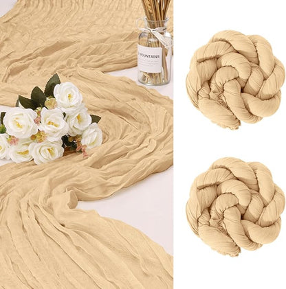2 Pack Cheesecloth Table Runner 10Ft Christmas Gauze Boho Table Runners for Wedding Decor Bridal Shower Decorations Baby Shower Party(35" x 120")