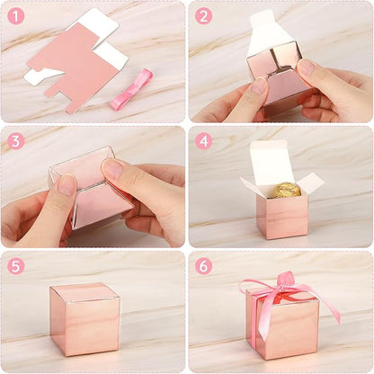 EUSOAR Candy Boxes Party Favors, 60pcs 2x2x2 Inches Small Gift Boxes Wedding Candy Box with Ribbons, Mini Bakery Cookies Box Square Chocolate Containers for Anniversary Bridal Party Favor Decoration