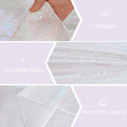 White Iridescent Sequin Table Runners 10 Packs 12x72 Inches Glitter Sparkly Table Runner for Birthday Wedding Party Baby Shower Event Decorations