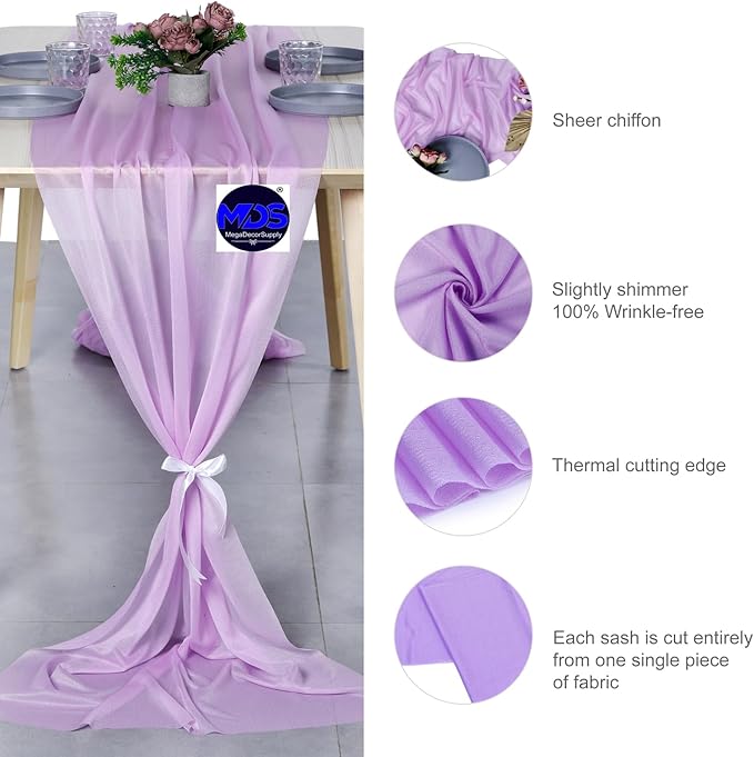 MDS 20 Pack 10ft Chiffon Table Runner 29 x 120 Inches Sheer Wedding Runner Romantic Rustic Table Runner for Wedding Decorations, Birthday Parties, Bridal Shower Party Arch Decor - Orchid