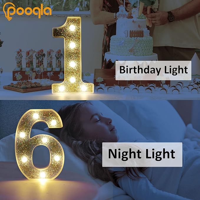 Pooqla Marquee Light up Numbers, Lighted Numbers for 4th Birthday Decorations, Night Light Battery Powered for Silver Party Decorations, Gift for Boys Girls Christmas Wedding Home Room Decoration