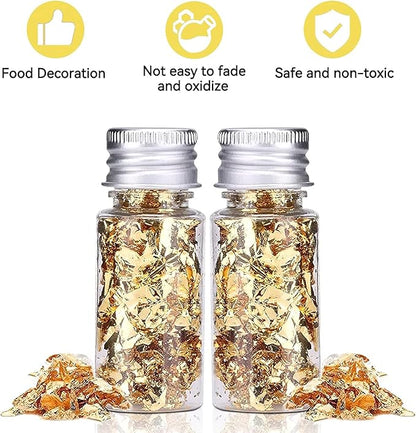 Edible Gold Leaf, Gold Leaf Cake Decoration Gold Flakes Food Gold Foil Decoration Baking Gold Foil Decor Chocolates Decor Gold Leaf Sheets for Cooking Dessert Decoration Crafts Makeup (4Pcs)