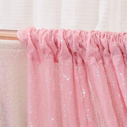 Pink Sequin Backdrop Curtains,2 Panels 2ft x 8ft Sequin Photography Backdrop Curtain for Wedding Party Xmas Decoration, Pink