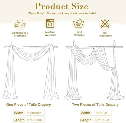 Wedding Arch Draping Fabric Backdrop 2 Panel 30" x 19Ft Ivory Drapes Curtains for Wedding Reception Sheer Tulle Backdrop Curtain for Ceremony Birthday Party Baby Shower Arbor Ceiling Decorations