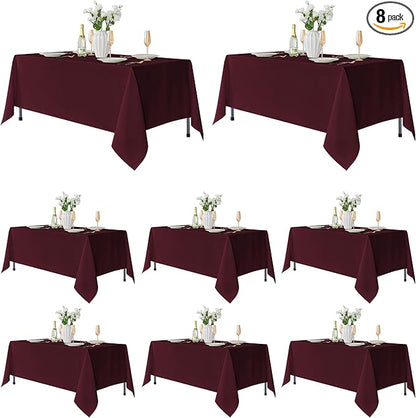 Fitable 8 Pack Table Cloth Rectangle Table: Stain and Wrinkle Resistant Tablecloth Rectangular, Washable Polyester Tablecloths for Wedding Party Dining Banquet Event Catering(Burgundy, 70x120 Inch)