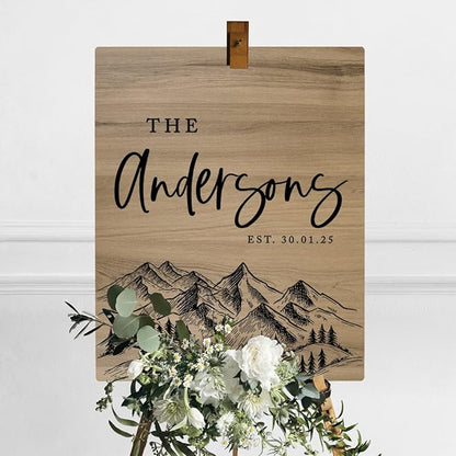 Andaz Press Large Wooden Welcome Sign for Wedding, Rustic Welcome Sign 16" x 20" Custom Last Name Woodland Forest Wedding Signage English Oak MDF Wood Finish Wedding Reception Indoor Outdoor Signs