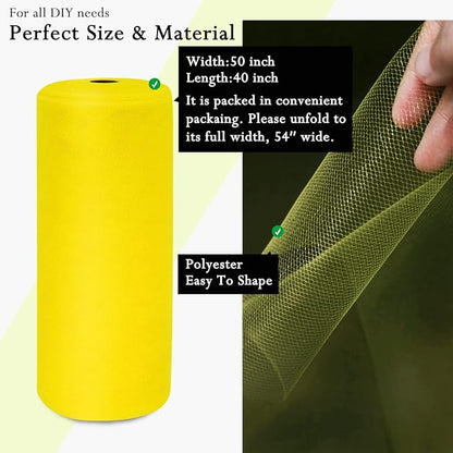 Yellow Tulle Fabric Rolls 54 Inch by 40 Yards Tulle Bolt Spool for Wedding Decorations DIY Tutu Baby Shower Table Skirt Ceiling Decor Birthday Party Craft Supplies
