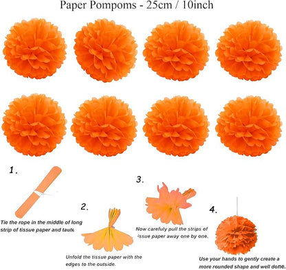 ZERODECO Party Decoration, 21 Pcs Orange Hanging Paper Fans Pom Poms Flowers, Garlands String Polka Dot and Triangle Bunting Flags for Minnie Mouse Birthday Parties Baby Showers Wedding
