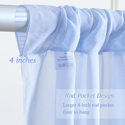 10x10ft Light Blue Chiffon Backdrop Curtain with Lights for Baby Shower Birthday Party, Sky Blue Curtain Backdrop with Lights for Wedding Parties Photo Shoot (5 x 10ft,2 Panels)