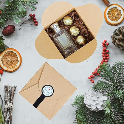Brown Gift Box with Stickers, 10 Pack Small Cute Boxes for Gifts, Candy, Cookie, Chocolate, Craft, Candle, Party, Birthday and More(4.75” x 4.75” x 3.53”)