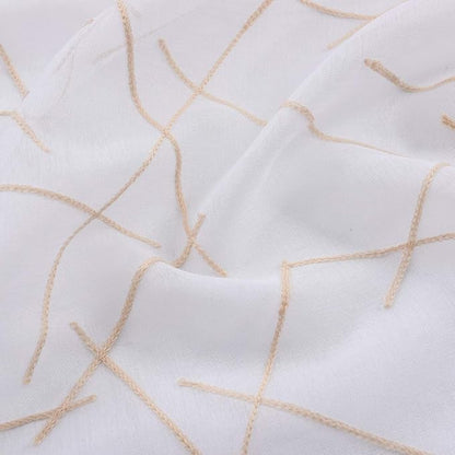 Sheer Beige Curtains 95 Inches Embroidered Branch Patterned Semi Sheer Window Treatments Rod Pocket Voile Curtain Panels for Living room, Bedroom, Yard, Patio, Villa, Parlor, Set of 2, 52"x95".