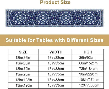 Boho Floral Vintage Table Runner, Retro Morris Abstract Blue Flower Rustic Country Farmhouse Pattern for Home Kitchen Table Decor Dining Coffee Room Wedding Party Decor 13x72in