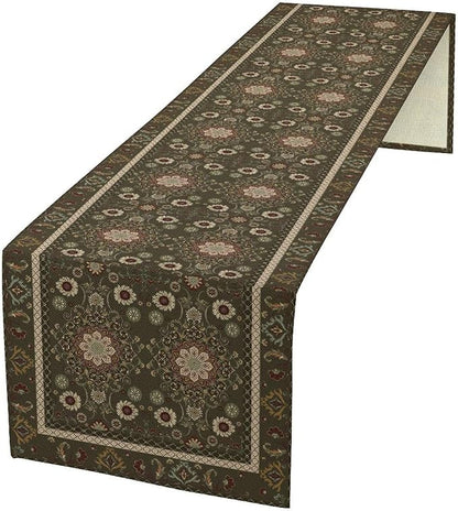 Vintage Boho Floral Table Runner, Rustic Country Farmhouse Brown Bohemia Flower Pattern for Home Kitchen Table Decor Dining Coffee Room Party Decor 13x36in