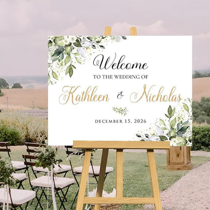 Wedding Signs For Ceremony And Reception, Wedding Welcome Sign, Wedding Welcome Sign Stand, Welcome Sign For Wedding Entrance, Greenery Theme Wedding Sign Decoration
