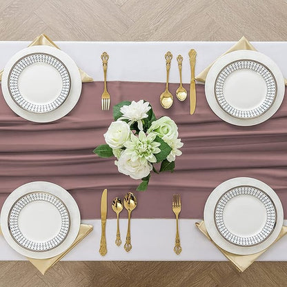 2 Pack 10 Ft Chiffon Table Runner Dusty Rose Gauze Long Table Runners 27x120 Inches Sheer Tulle Table Runner for Rustic Wedding Reception Bridal Shower Decorations Birthday Party