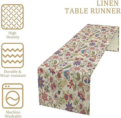 Spring Floral Table Runner, Boho Floral Pattern Natural Plant Table Decoration for Home Kitchen Restaurant Holiday Party, 13in W x 36in L