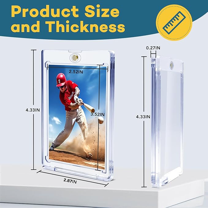 20ct Magnetic Card Holders, 35pt One Touch Card Holder, U-V Protection Hard Plastic Case for Trading Cards, Display Case for Sports, Baseball, Football, Game Cards