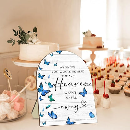 Memorial Sign for Wedding, Bridal Shower Table Decorative Sign, We Know You Would Be Here Today Wooden Sign with Stand, Butterfly Decor Wedding Reception, Event Party Favor Supplies 9 * 11IN