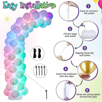 AerWo Lighted Balloon Arch Kit 8.2FT & 6FT, Free Bending Top Half Balloon Arch Stand with Base, Floor Frame for Wedding Birthday Party Baby Shower Yard Lawn Home Halloween Decorations