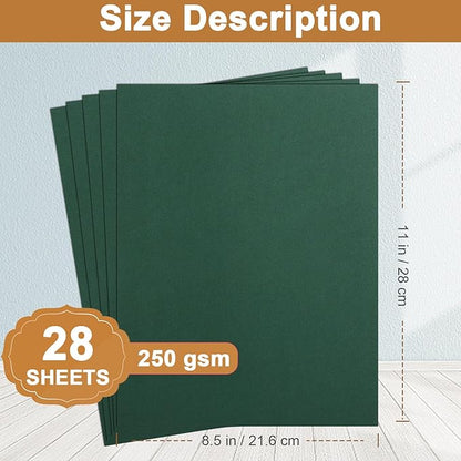 28 Sheets Dark Green Cardstock 8.5 x 11 Craft Paper, 92lb Heavyweight Christmas Green Card Stock for DIY Cards Making, Invitations, Thank You Cards, Birthday, Menus
