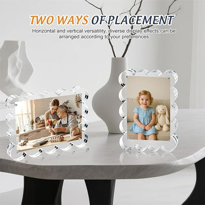 3 Pack 5x7 Inch Magnetic Acrylic Picture Frame,10+10mm Thick Block,Double Sided Clear scalloped frames for Desktop Display | Trendy Home Gift ((3 Pack), 5X7)