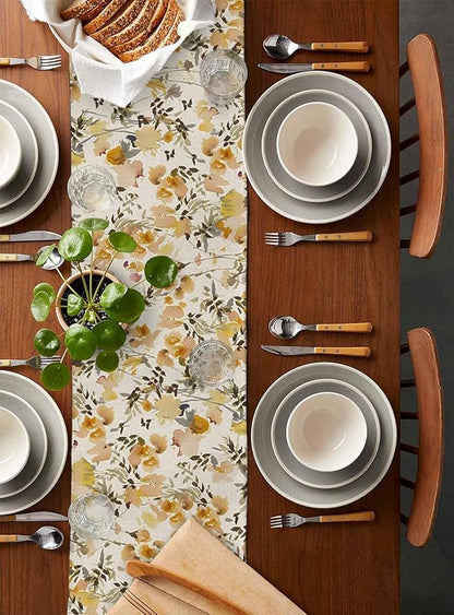 Vintage Orange Flower Cotton Linen Table Runner for Dining Kitchen, Wedding Outdoor Party Tablerunners Decoration, Farmhouse Botanical Floral Retro Dresser Scarf Coffee Tablecloth Runners 13x36 Inches