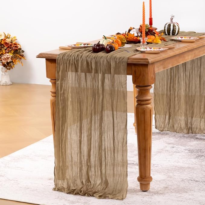 Nude Cheesecloth Table Runner Fall Table Runner Boho Gauze 120 Inches Coffee Cheese Cloth Fall Table Decorations for Thanksgiving Wedding Bridal Baby Shower Tea Party Decor