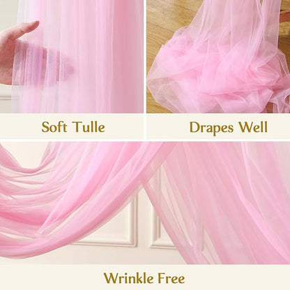 Wedding Arch Draping Fabric Backdrop 2 Panel 30" x 19Ft Pink Drapes Curtains for Wedding Reception Sheer Tulle Backdrop Curtain for Ceremony Birthday Party Baby Shower Arbor Ceiling Decorations