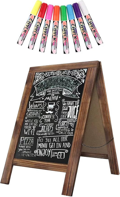 Rustic Whitewash Double Sided Chalkboard, 7.5"*8.6" Tabletop Stand, Small Countertop Chalkboard Easel with 8Pcs Liquid Chalk for Menu, Kitchen, Restaurants, Bar, Wedding and Home Decor