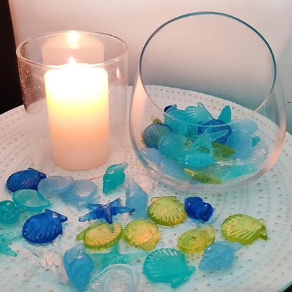 Blue Sea Shells Starfish Conch Acrylic Gems Under The Sea Party Decorations Gemstones for Mermaid Party Favors Decorations,Beach Theme,Vase Filler, Table Scatters, Fish Tank Decorations,14 OZ