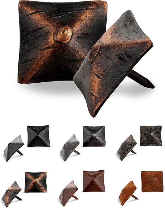 25 Pack 1.25" Square Head Iron Clavos Decorative Nails – Oil Rubbed Bronze – Handmade Rustic Square Fasteners for Farmhouse Shutters, Barn Doors, Shutters, Gates – Ornamental Wood Accent