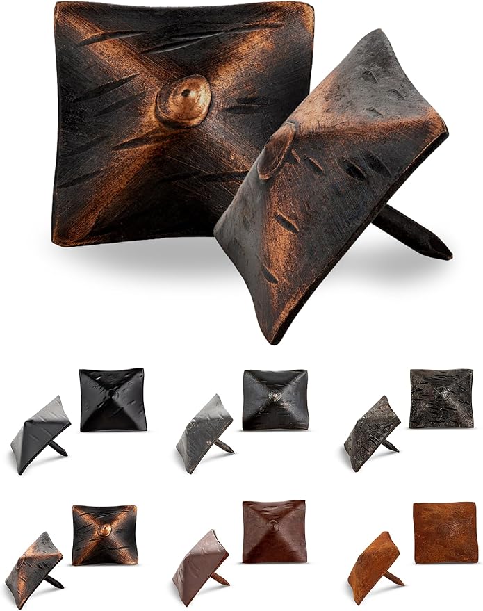 50 Pack 1.25" Square Head Iron Clavos Decorative Nails – Oil Rubbed Bronze – Handmade Rustic Square Fasteners for Farmhouse Shutters, Barn Doors, Shutters, Gates – Ornamental Wood Accent