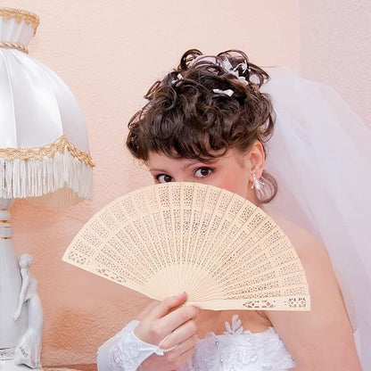 Durony 24 Piece Sandalwood Fans - Wooden Handheld Folding Fans, Scented, Vintage, for Wedding Decoration & Christmas Gifts, Natural