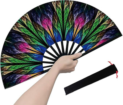 Rave Fan, Large Folding Hand Fan for Women and Men, Popping Fans for Line Dancing for Raves, EDM, Dance Party, and Home Decoration