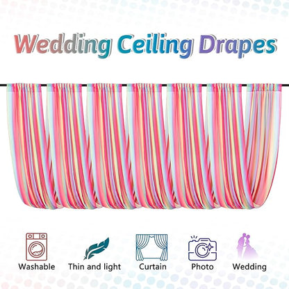DUOBAO Rainbow Chiffon Wedding Ceiling 10FT Length Photo Background Curtain Decorations with Rod Pocket for Banquet Room Weddings Ceremony Graduation Prom, W 5' x L 10'-6 Panels Bright Rainbow
