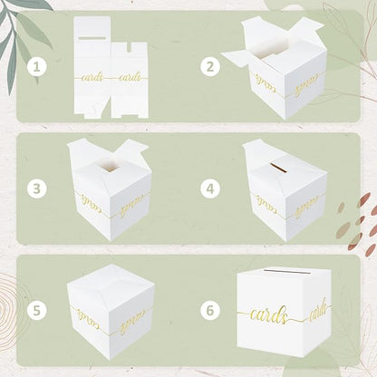 QIKSION White Wedding Card Box, Gold Foil Gift Card Box for Party, Wedding Reception, Birthday, Graduation, Baby Shower, Raffle