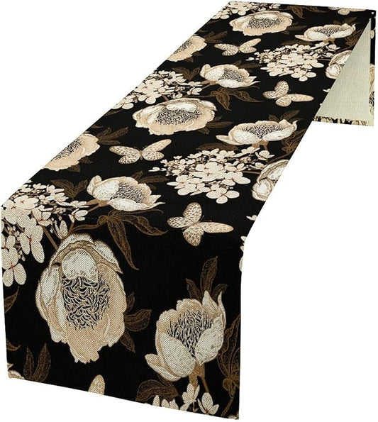 Watercolor Peony Table Runner, Modern Kitchen Dining Room Bohemian Floral Tabletop Decoration for Kitchen Cafe 13x36 Inch