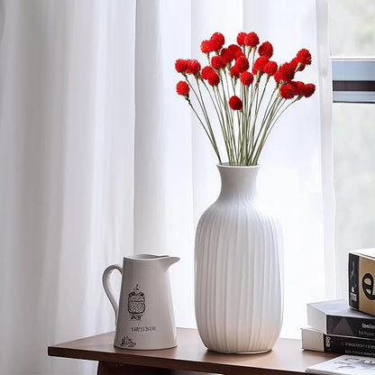 Dried Globe Amaranth Flower with Wheat Straw 40PCS Bouquet for Vase Home Decor Party DIY Arrangement(Bright Red)
