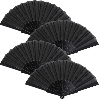 HUNANBANG 4 Pieces Folding Hand Fans Church Wedding Gift, Party Favors, DIY Decoration Gift Size9 Wholesale (Black 4pack)