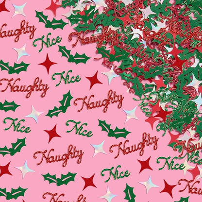 xo, Fetti Naughty + Nice Confetti | Red + Green Glitter - 200 pcs | Winter Decorations, Christmas Table Decor, Holiday Party Supplies, Xmas Tablescape