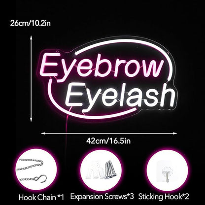 Eyebrows Eyelash Neon Sign, Pink and White Letter Neon Lights For Wall Decor, Girls Makeup Room Bedroom Beauty Salon Eyelash Studio Decoration（16.5 X 10.2 inch）