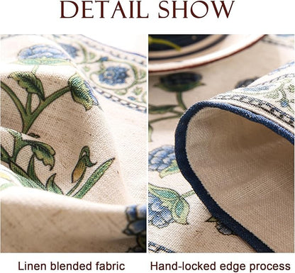 patdrea Designer Blue Rustic Elegant Floral Patterned Linen Table Runner 102 Inch Long,Wrinkle Resistant Table Mat,Decoration for Kitchen Dining and Coffee Tables Banquet Christmas ,12"x102"