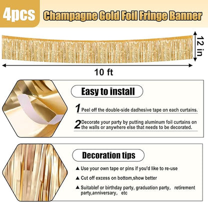 4 Pack 10 Feet Rainbow Foil Fringe Garland Metallic Tinsel Streamers Banner Wall Hanging Curtain Backdrop for Parade Floats, Wedding, Graduate, Mother's Day, Birthday Party Decoration