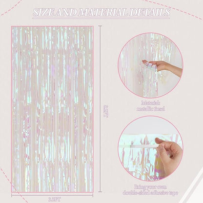 3 Pack Foil Fringe Backdrop, 3.3x8.2 Feet Tinsel Curtains, Transparent Rainbow Party Decor Steamers, Fringe Backdrop Curtains for Birthday Graduation Christmas Theme Party Decorations