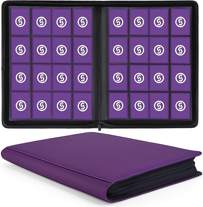 1000+ Pockets Trading Card Binder, Premium 16 Pocket Card Binder, Ringless Side Loading Collection Album Holder Folders for MTG, TCG, Game Cards & Sports Cards (Purple)