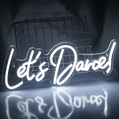 Let's Danced Neon Signs Let's Dance Neon Light Up Sign White Led Word Light Sign Neon Sign Wedding for Dancing Party,Bar Accessories,Valentines' Day,Birthday Party