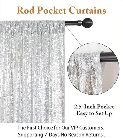 ShinyBeauty Sparkle Backdrop Curtain Silver 2 Panels Set Sequin Photo Backdrop 2FTx8FT Sequin Backdrop Curtain Pack of 2-1220S