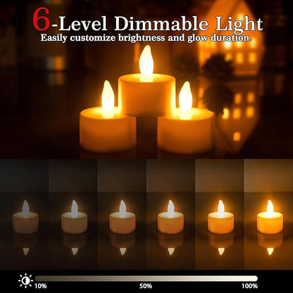 HL Rechargeable Tea Lights with Remote & Charging Base,12pcs 50+Hours Rechargeable Battery Operated Tea Lights Timer, LED Votive TeaLights Flameless Candles Yellow Light for Wedding Home Party Decor